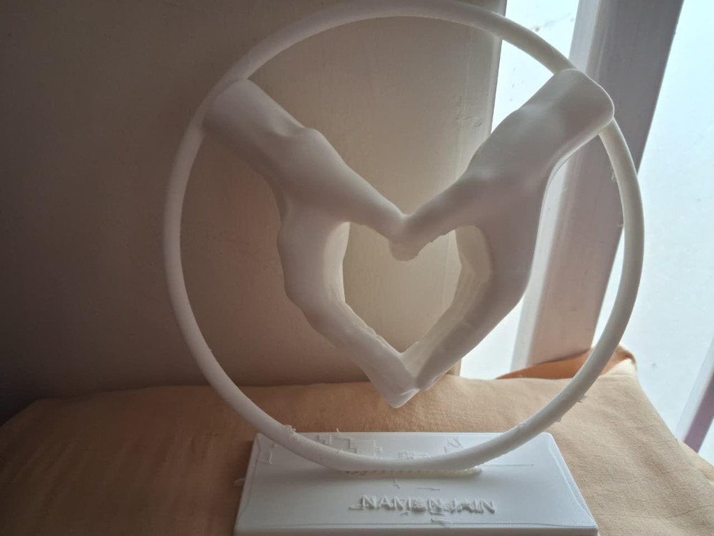 White PLA heart hands sculpture